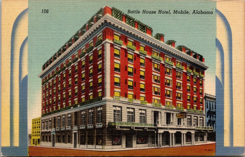 Vtg 1940s Battle House Hotel Mobile Alabama AL Old Linen Postcard