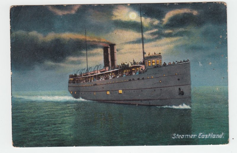 P2022 old postcard the passenger steamer eastland on the way used