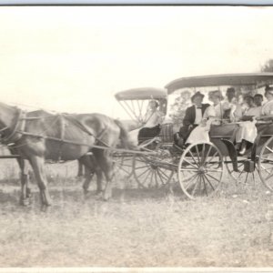 c1900s Large Horse Drawn Carriage RPPC Full People Fancy Car Real Photo PC A135