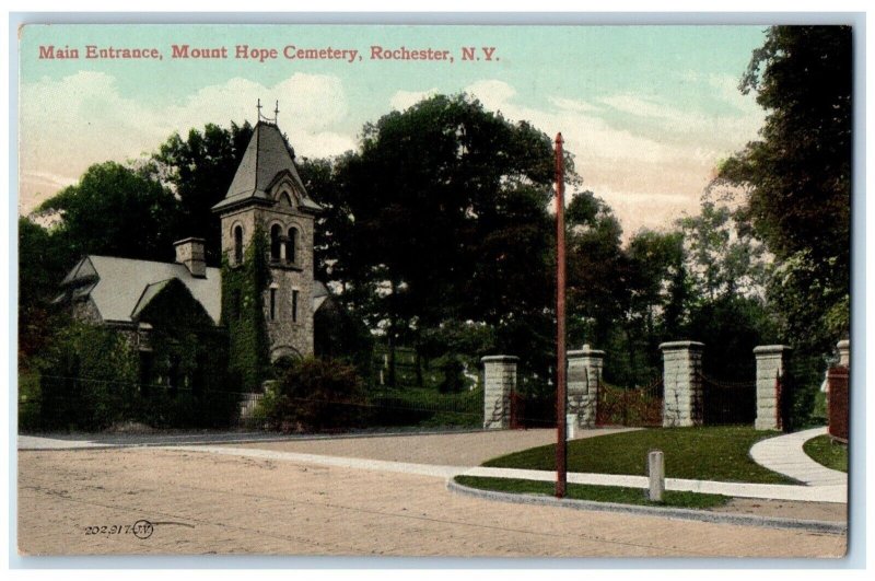 1911 Main Entrance Mount Hope Cemetery Gate Rochester New York Vintage Postcard