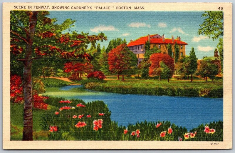 Vtg Boston Massachusetts MA Scene in Fenway Gardner's Palace 1930s View Postcard