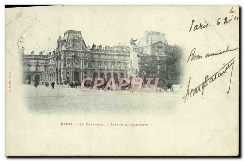 Old Postcard Paris Le Carrousel Statue Gambetta