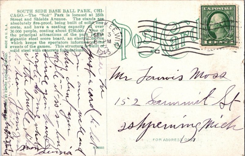 Chicago White Sox Ballpark, South Side baseball Postcard JW15