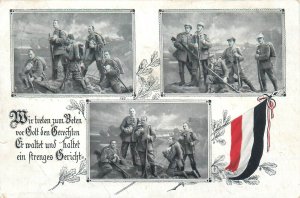 B572 German soldiers in pray patriotic devotion postcard World War 1915