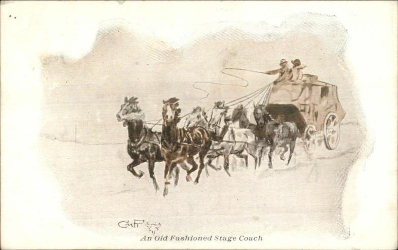 Charles M Russell Cowboy Stage Coach Stagecoach 1908 Alhambra MT Cancel PC