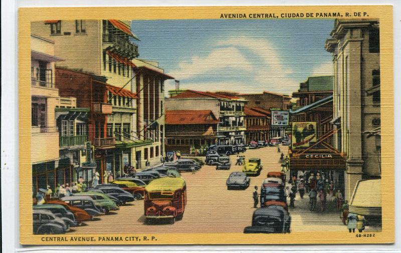 Avenida Central Panama City Panama linen postcard