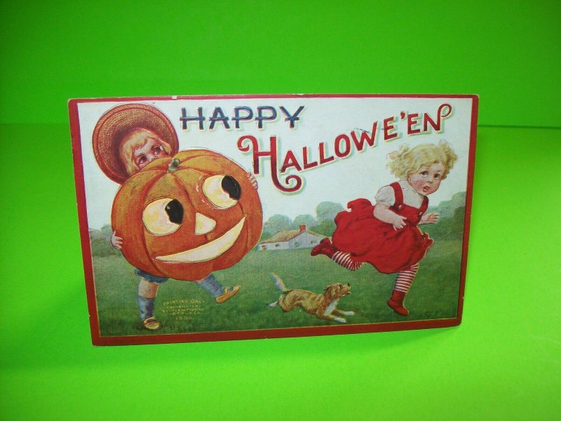 Vintage Halloween Postcard Puppy Dog Kids 1908 Original Embossed Alleghney PA