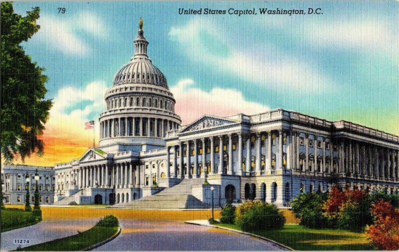 United States Capitol Washington D.C. Vintage Linen Postcard Thornton Unused Vtg 