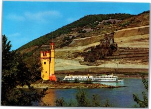 Postcard Germany Bingen am Rhein Mouse Tower with Ehrenfels ruins