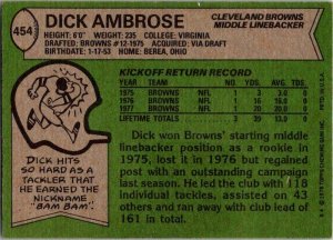 1978 Topps Football Card Dick Ambrose Cleveland Browns sk7097