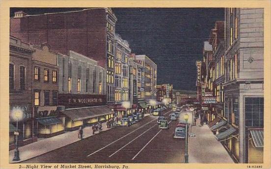 Night View Of Market Street Harrisburg Pennsylvania