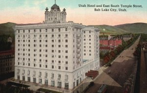 Vintage Postcard 1910s Utah Hotel & East South Temple St. Salt Lake City Utah UT