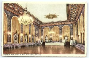 1930s WILMINGTON DELAWARE HOTEL du PONT GOLD BALL ROOM LINEN POSTCARD P3118