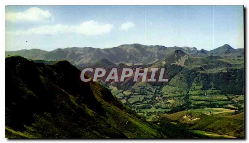 Old Postcard Panorama discovered from the top of the Lead of the Cantal Puy G...