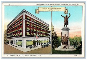 c1920 Grave Monument Francis Scott Key Hotel Frederick Maryland Vintage Postcard