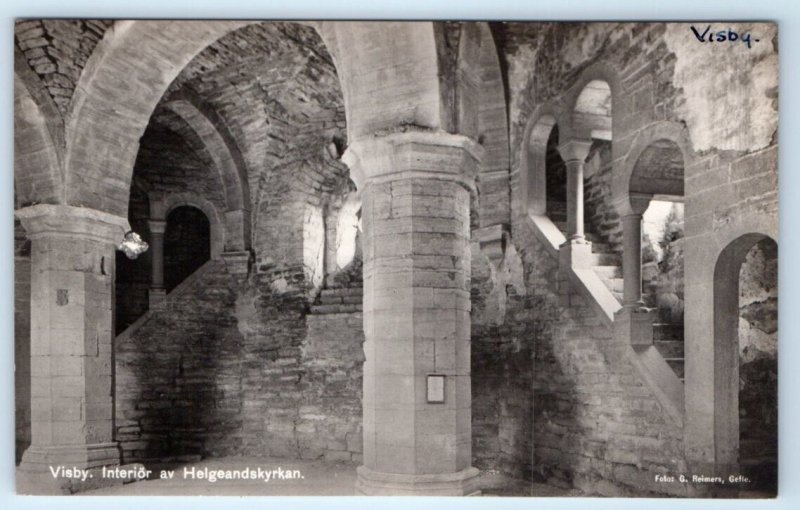 RPPC VISBY Interior of Helgeand Church SWEDEN Postcard