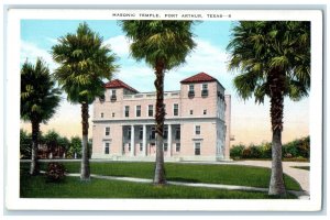c1940's Masonic Temple Exterior Roadside Fort Arthur Texas TX Trees Postcard