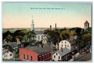 c1910 Birds Eye View From Town Hall Exterior Street Warren Rhode Island Postcard