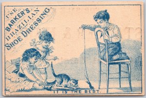 1880s-90s Trade Card, Barkers Brazilian Shoe Dressing, Kids Playing with Cat