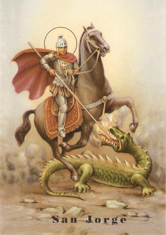 San Jorge on horse killing dragon Modern Spanish card size 6 x 4