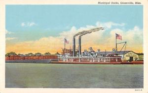 Greenville Mississippi Municipal Docks Waterfront Antique Postcard K40273