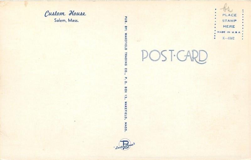 Salem Massachusetts~Custom House~Large Eagle With Shield Monument On Roof~1960s