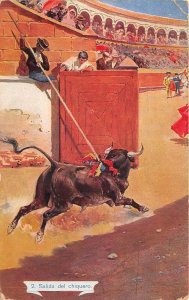 Lot193 pigsty exit salida del chiquero corrida bull fighting spain postcard