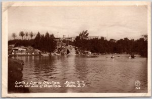 Castle and Lake Chapultepec Mexico Water Sports Real Photo RPPC Postcard