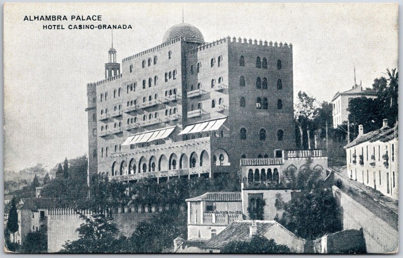 Alhambra Palace Hotel Casino Granada Spain Antique Postcard