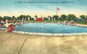 Swope Park Entrance Showing Mirror Pool Kansas City Missouri MO Vintage Postcard