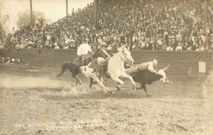 RPPC Postcard Rodeo Western Doubleday Cheyenne 1920 Guy Schults Bulldogging