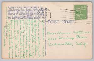 Linen~GA Capitol Bldg~Atlanta~Gold Dome~Downtown & Tree Surrounding~PM 1950 PC