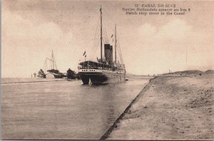 Egypt Suez Canal Dutch Ship In The Canal Vintage Postcard C126