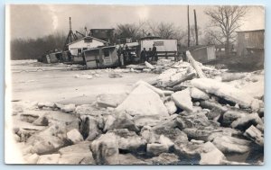 RPPC EVANSVILLE, IN Indiana? ~ WINTER FLOOD SCENE Island Queen 1913? Postcard