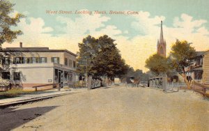 WEST STREET LOOKING NORTH BRISTOL CONNECTICUT POSTCARD (c. 1910)