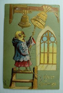 C.1910 Anthropomorphic Chicken, Easter, Ringing Bells Postcard P76