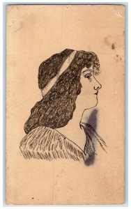 1906 Pretty Woman Hand Drawn Pen Art Elizabeth PA Posted Antique Postcard