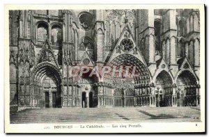 Old Postcard Bourges La Cathedrale Five Gates