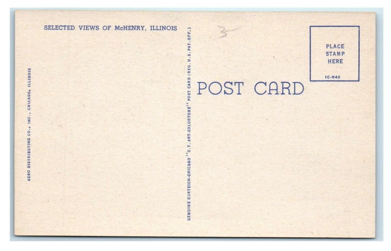 Large Letter Linen McHENRY, Illinois IL ~ McHenry County Curteich1940s Postcard