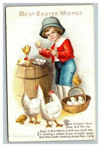 Vintage 1910's Ellen Clapsaddle Easter Postcard Boy Paints Eggs Cute Chicks