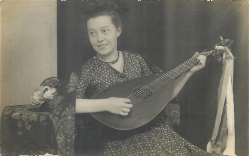 Early real photo postcards people mandolin music instruments