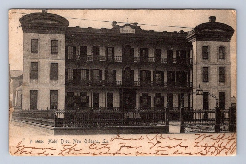 USA 319 IMPRINT MARGIN STAMP HOTEL DIEU NEW ORLEANS LOUISIANA POSTCARD 1908