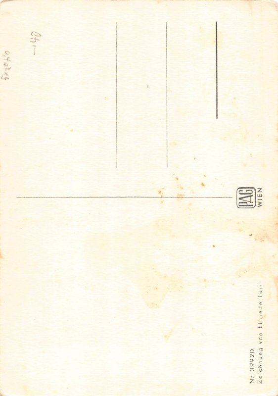 Easter Greetings Lamb Pulled Cart Humanized Rabbits Cherub Flute postcard B698