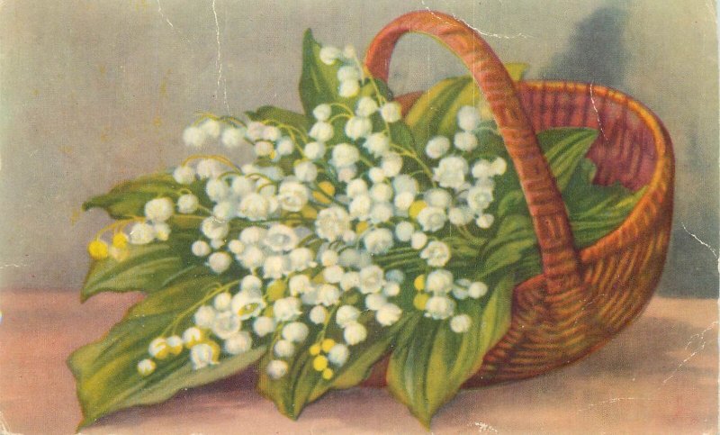 Postcard lily of the valley flower basket 