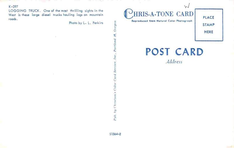 Mack Diesel Logging Truck 1950s postcard