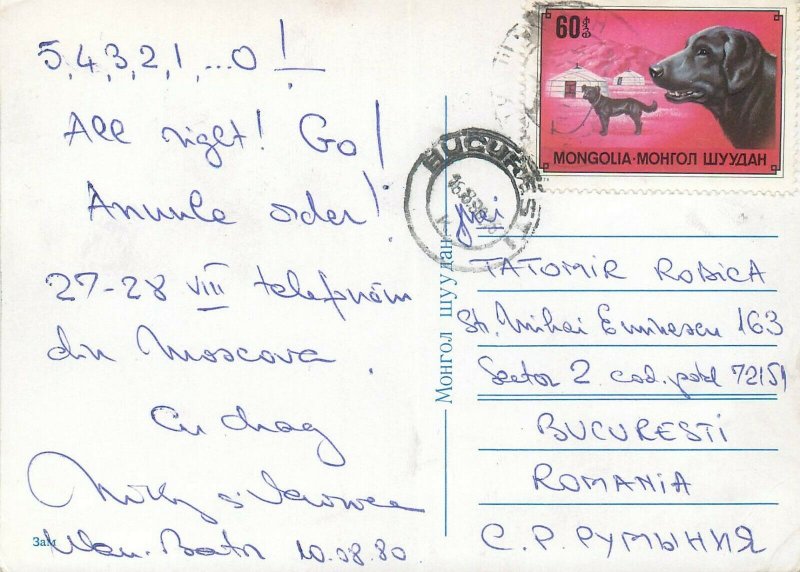 Mongolia postcard dogs topical franking stamp 1978
