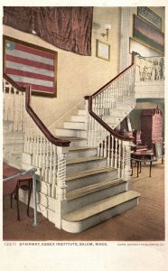 Vintage Postcard 1920's Stairway Essex Institute Salem Massachusetts Phostint