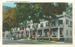 Lake George New York  NY Worden Hotel, Flags, Old Cars WB Postcard Unused