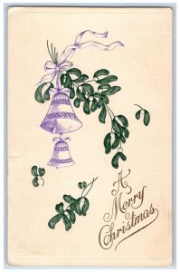 c1910's Christmas Holly Purple Bells Embossed Ithaca Nebraska NE Posted Postcard