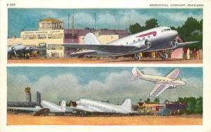 Chicago Illinois 1930s Municipal Airport airplane postcard 10422